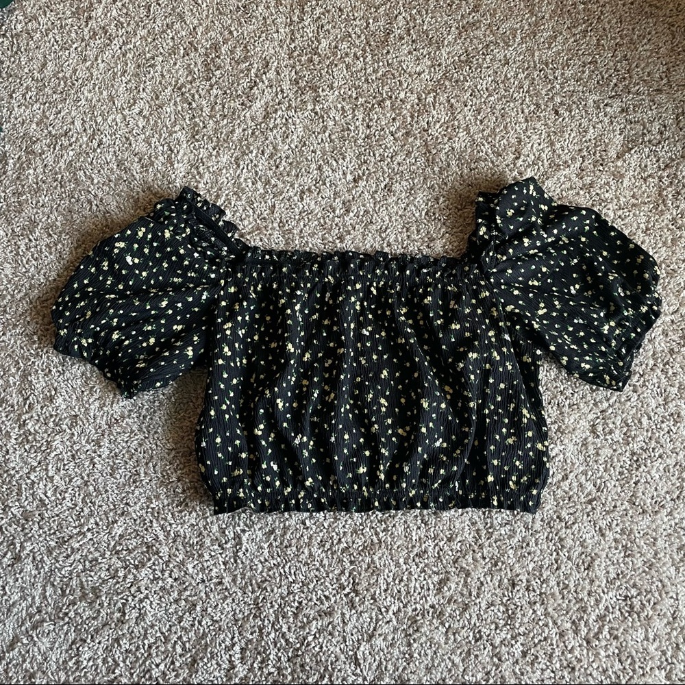Divided Black Floral Crop Top